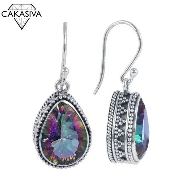 S925 Silver Water Drop Seven-Color Topaz Earrings