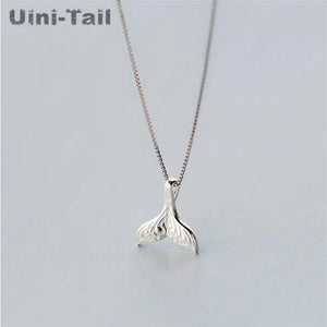 Uini-Tail 925 Tibetan Silver Mermaid Fish Tail Necklace Women's Wave Jewelry