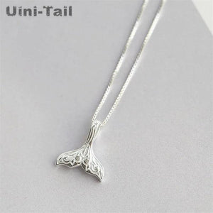 Uini-Tail 925 Tibetan Silver Mermaid Fish Tail Necklace Women's Wave Jewelry
