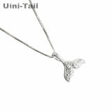 Uini-Tail 925 Tibetan Silver Mermaid Fish Tail Necklace Women's Wave Jewelry