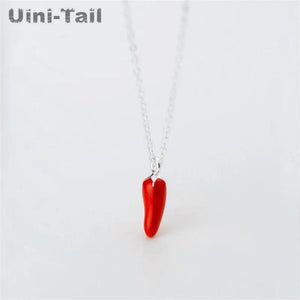 Uini-Tail hot 925 Tibetan silver red pepper pendant necklace