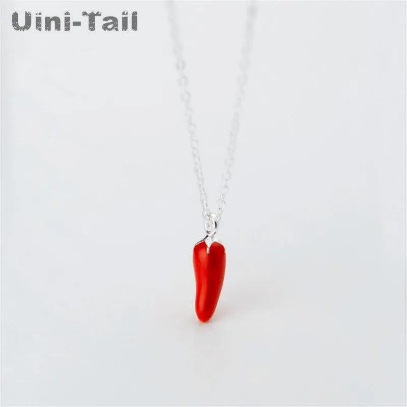 Uini-Tail hot 925 Tibetan silver red pepper pendant necklace