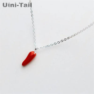 Uini-Tail hot 925 Tibetan silver red pepper pendant necklace