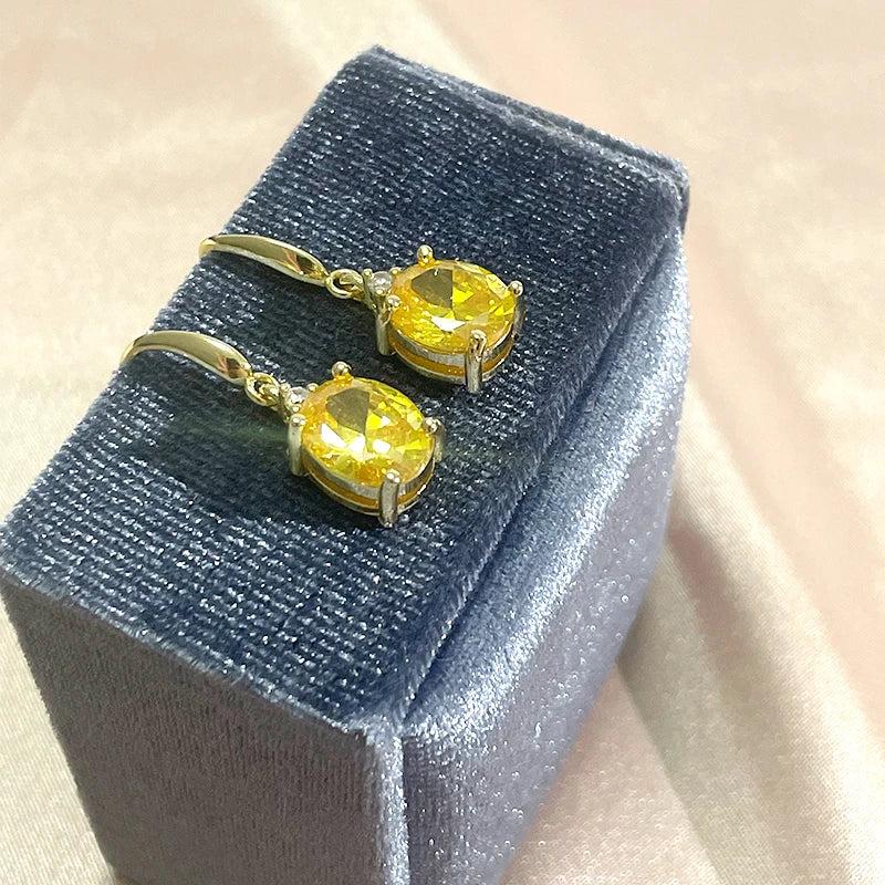 Cellacity Silver Earrings Oval Citrine Gemstones Drop Wedding Party