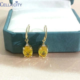 Cellacity Silver Earrings Oval Citrine Gemstones Drop Wedding Party