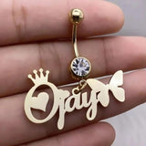 Custom Butterfly Name Belly Ring Stainless Steel Navel Piercing