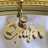 Custom Butterfly Name Belly Ring Stainless Steel Navel Piercing