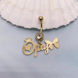 Custom Butterfly Name Belly Ring Stainless Steel Navel Piercing