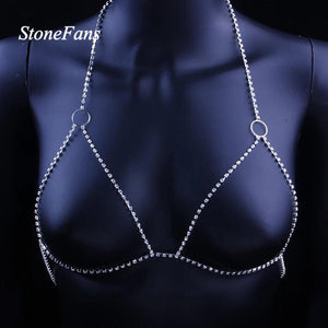 Sexy Rhinestone Body Chain Necklace for Women Night Club Crystal Bra Jewelry