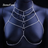 Sexy Rhinestone Body Chain Necklace for Women Night Club Crystal Bra Jewelry