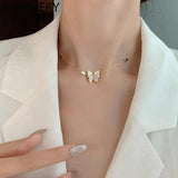 Silver Butterfly Zircon Necklace for Women