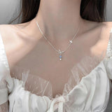 Silver Butterfly Zircon Necklace for Women