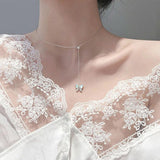 Silver Butterfly Zircon Necklace for Women