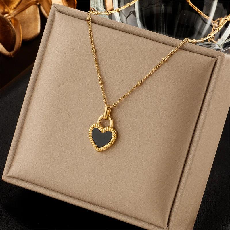 316L Stainless Steel Heart Pendant Lock Necklace Clavicle Chain