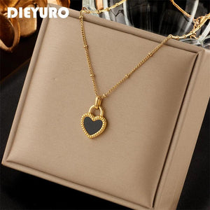 316L Stainless Steel Heart Pendant Lock Necklace Clavicle Chain
