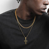 Men Layering Cross Necklace, Hollow Pendant, Cuban Chain, 2pcs Collar Set