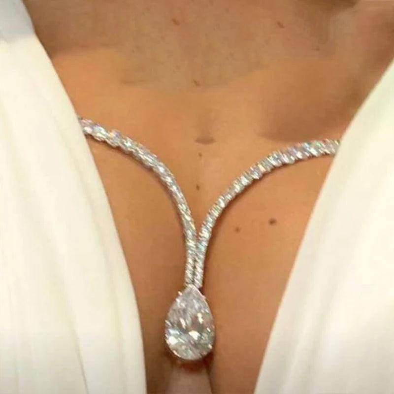 Stonefans Hot Body Water Drop Pendant Chest Chain Jewellery