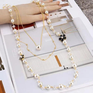 Long Pearl Necklace Multilayer Small Pearl Pendant Sweater Chain