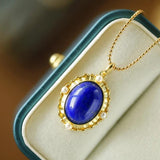 Vintage Pearl Lapis Lazuli Necklace High Pendant Light Sense Jewelry