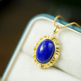 Vintage Pearl Lapis Lazuli Necklace High Pendant Light Sense Jewelry