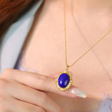Vintage Pearl Lapis Lazuli Necklace High Pendant Light Sense Jewelry
