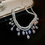 Pearl Choker Necklace Tassel Water Drop Zircon Crystal Wedding Jewelry