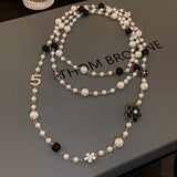 Flower Pearl Long Sweater Chain Necklace for Women