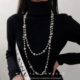 Flower Pearl Long Sweater Chain Necklace for Women