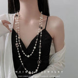 Flower Pearl Long Sweater Chain Necklace for Women