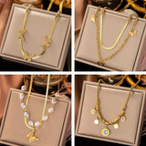 316L Stainless Steel Butterfly Pearl Pendant Necklace For Women Punk
