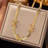 316L Stainless Steel Butterfly Pearl Pendant Necklace For Women Punk