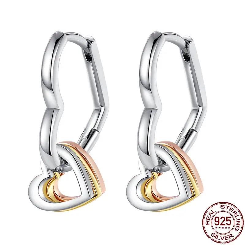 925 Silver Heart Pave CZ U Shape Hoop Earrings