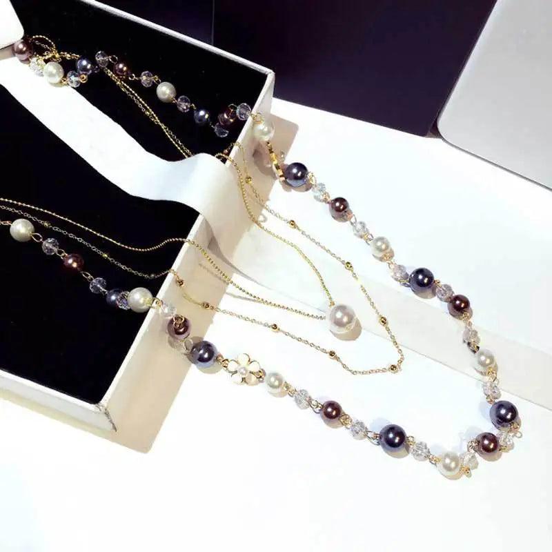 Multi-layer Pearl Necklace Long Necklace Women Sweater Chain