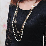 Long Sweater Chain with Pearl Rose Blossom Necklace