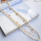 Long Sweater Chain with Pearl Rose Blossom Necklace