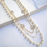 Long Sweater Chain with Pearl Rose Blossom Necklace