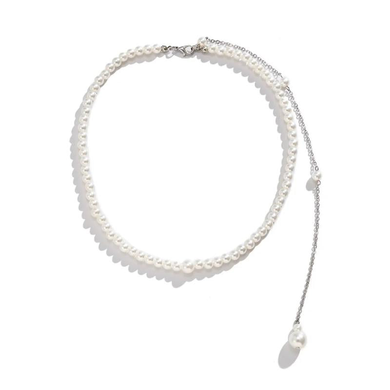 Efily Pearl Back Drop Necklace Long Bridal Chain Jewelry