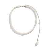 Efily Pearl Back Drop Necklace Long Bridal Chain Jewelry