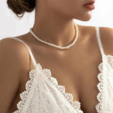Efily Pearl Back Drop Necklace Long Bridal Chain Jewelry