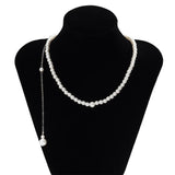 Efily Pearl Back Drop Necklace Long Bridal Chain Jewelry