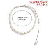Efily Pearl Back Drop Necklace Long Bridal Chain Jewelry