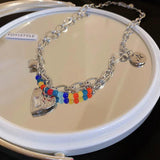 Colorful Love Pendant Double Layer Chain Pearl Necklace for Women Girls
