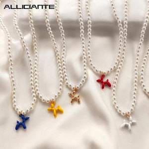 Enamel Balloon Dog Pendant Necklace for Women Girls