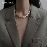 Baroque Pearl Metal Chain Necklace Short Choker