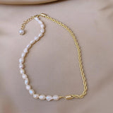 Baroque Pearl Metal Chain Necklace Short Choker