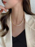 Baroque Pearl Metal Chain Necklace Short Choker