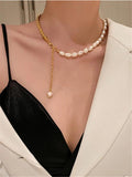Baroque Pearl Metal Chain Necklace Short Choker