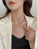 Baroque Pearl Metal Chain Necklace Short Choker