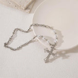 Hip Hop Retro Pearl Necklace Christian Cross Clavicle Chain