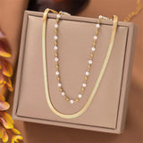 2 Layer Retro Simplicity Pearl Pendant Charm Necklace